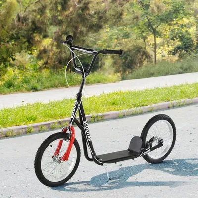 Productafbeelding van Scooter voor kinderen vanaf 5 jaar, loopfiets, luchtbanden, handrem, stadsroller, stabiel (zwart)