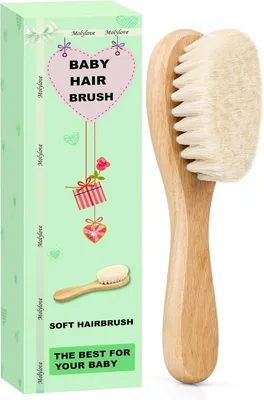 Produktbild von Baby-Haarbürste mit Holzgriff und besonders weichen Ziegenborsten, geeignet für Neugeborene und Kleinkinder