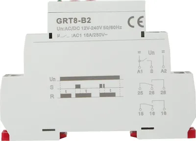Zdjęcie produktu dla GRT8-B2 Mini jednofunkcyjny przekaźnik czasowy na szynę DIN AC/DC 12V-240V
