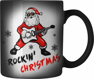 Produktbild von Trendation - Rockin Christmas Farbwechsel Zauber-Tasse Weihnachten WeihnachtsFarbwechsel Zauber-Tasse Rock N Roll Heavy Metal Geschenk Geschenkidee Metal Fans Rockmusik Karabiner Farbwechsel Zauber-Tasse Edelstahl (Schwarz)