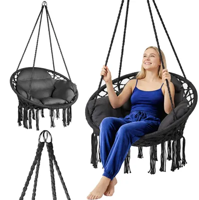 Obrázek produktu pro Luverno® závěsné křeslo s polštářem – průměr 62 cm – do 150 kg – sedací vak, houpačka pro venkovní použití, zahradu, balkon, domov