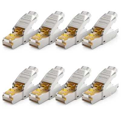 Produktbild von deleyCON 8x CAT 6a Netzwerkstecker RJ45 Werkzeuglos Geschirmt 10Gbit/s Netzwerk Stecker für Rohkabel Verlegekabel Steckverbinder RJ45 Ethernet LAN DSL Patchkabel