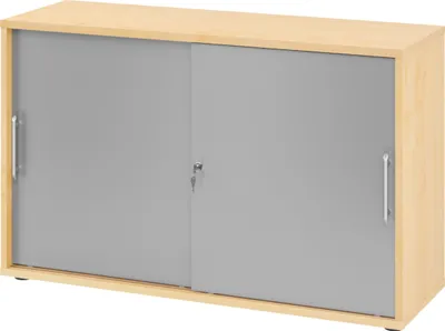 Produktbild von bümö Schiebetürenschrank office - 2 Ordnerhöhen - Griff: Relinggriff (Kunststoff), Nachbildung Ahorn/Silber