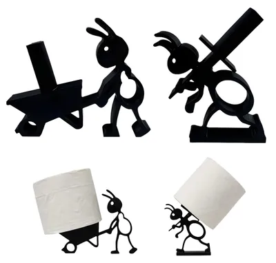 Produktbild von 2-teiliger Toilettenpapierhalter mit lustigem Schafmotiv, praktischer Toilettenpapierhalter fürs Badezimmer, Toilettenpapierhalter mit Ameisenmotiv, schwarz
