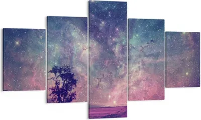 Produktbild von Bild auf Leinwand - Leinwandbild - 5 Teile - Kosmos Baum Wiese - 125x70cm - Wand Bild - Wanddeko - Wandbilder - Leinwanddruck - Bilder - Wanddekoration - Leinwand bilder - Wandbild - EA125x70-4225