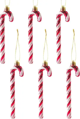 Produktbild von 14CM Glitzer Weihnachtsbaum Deko Blau Zuckerstangen Anhänger 6 Stück Weihnachtsbaumschmuck Zuckerstange Weihnachten Deko, rot, Kunststoff