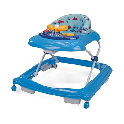 Produktbild von Asalvo Baby Estrellas Gehhilfe und Lauflernhilfe CARS BLUE mit 3 Höhen einstellbar, rotierenden Rädern, Bremsstopper und abnehmbarem Sitzen