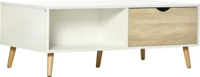 Image de Table basse - Table de salon - 2 tiroirs & compartiments ouverts - 106x58x39,5 cm - mélaminé - Design moderne - Blanc