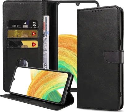 Obrázek produktu pro Vhodné pro telefon Samsung Galaxy A33 5G Pouzdro z umělé kůže s magnetickým rtem a držákem na karty Pouzdro typu kniha s klopou - černé - Smartphonics