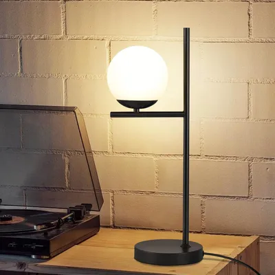 Obrázok produktu pre ZMH Nočná lampa čierna Moderná stolová lampa 1 plameň Kovová stolová lampa s bielym spínačom Sklenená zásuvka E27 do obývačky Spálňa Detská izba