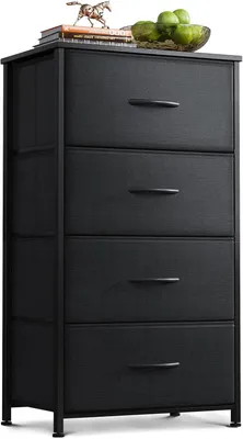 Produktbild von Kommode 40x30x80 cm, 4 Schubladen, Stahlrahmen, Holzplatte, schwarz, für Schlafzimmer