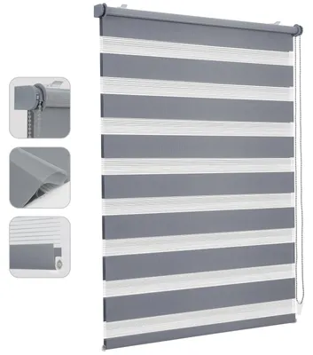 Produktbild von Sekey Doppelrollo Klemmfix ohne Bohren für Fenster, Doppelrollo 55 cm breit, Duo Rollo Jalousie Sonnenschutz, 55x150cm, Grau