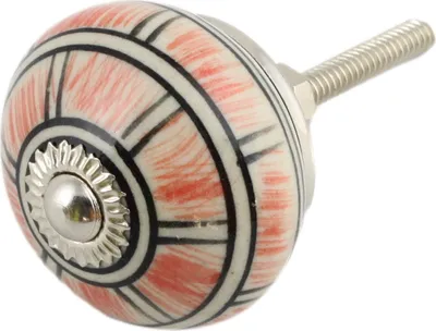 Produktbild von Möbelknauf aus Keramik Shabby Chic - Striche - weiß - rot