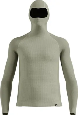 Beiges Odlo Seamless Performance Wool Funktionsshirt mit integriertem Gesichtsschutz und langem Arm