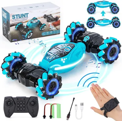 Produktbild von Ferngesteuertes Auto, Gestenoperation RC Auto Für Kinder, 4WD 2.4GHz Fernbedienung mit Licht und Musik, 360° Flips, mit 2 Akkus, Geschenke