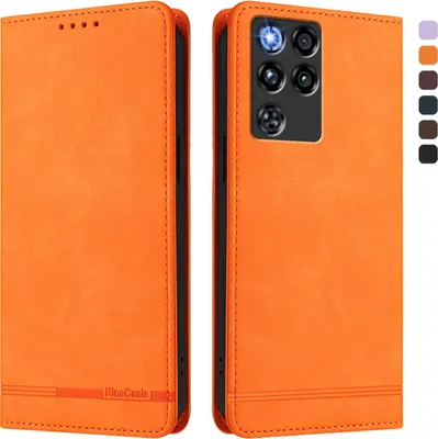 Obrázek produktu pro Pouzdro pro ZTE nubia RedMagic 11 Pro, retroPolyuretankožené flip pouzdro s stojánkem a přihrádkami na karty Pomerančový