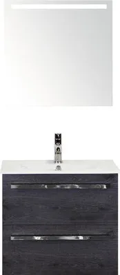 Produktbild von Sanox Badmöbel-Set Seville BxHxT 61 x 170 x 46 cm Frontfarbe black oak mit Waschtisch Keramik weiß, Waschtischunterschra