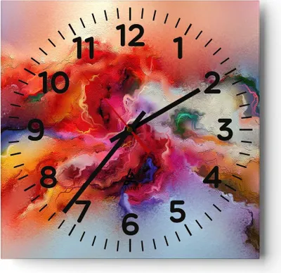 Produktbild von Wanduhr - Quadrat - Glasuhr - Abstraktion modern - 30x30cm - Schleichendes Uhrwerk - Lautlos - zum Aufhängen bereit - Dekoration Modern - Wanddekoration aus Glas - C4AC30x30-4035