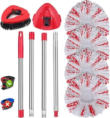 Image de Kit 3-en-1 avec réservoir d'eau et balai à franges - Avec 4 têtes de nettoyage en microfibre - Acier - Brosse à sol