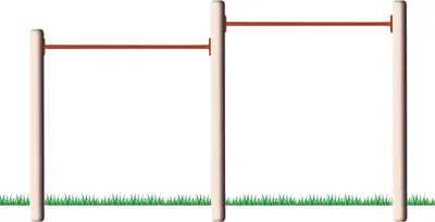 A double pull-up bar set on a grassy area.