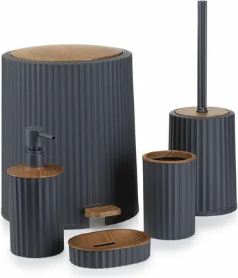 Produktbild von HowHomely | Badezimmer Set - 5-Teilig - Grau - Holz - Elegantes Design - Funktionalität - Roza-Kollektion - Badezimmer Zubehör