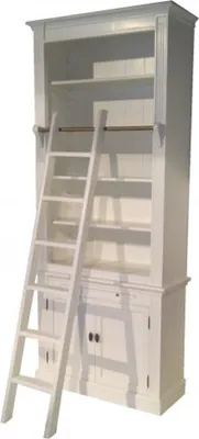Obrázek produktu pro Knihovna ve venkovském stylu (š 100 x h 36 x v 240) s žebříkem (v 100 cm) bílá starožitný vzhled - ošumělý elegantní policový regál, knihovna