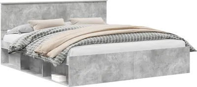 Productafbeelding van vidaXL Bedframe met hoofdeinde, betonlook, 180 x 200 cm, massief dennenhout