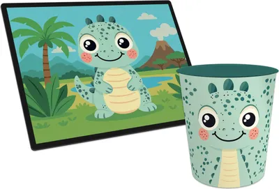 Produktbild von itenga Papierkorb mit Schreibunterlage KAWAII Motiv DINOSAURIER Set