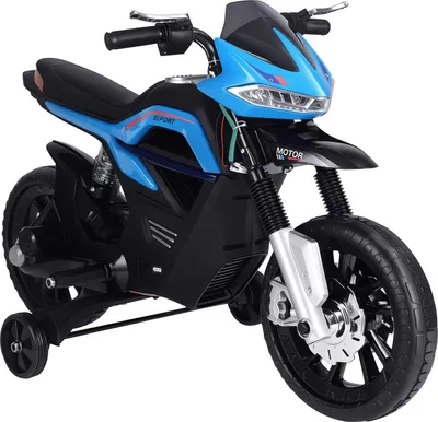 Image de HOMCOM Moto électrique pour Enfants de 3-6 ans 25 W 6 V 3 Km/h Effets Lumineux et sonores roulettes Amovibles Charge max. 30 kg Bleu
