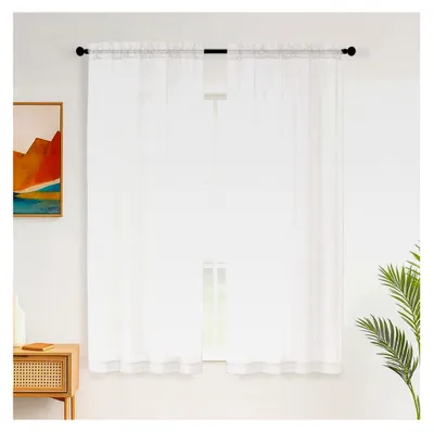 Produktbild von Transparente Vorhänge in Weiß für das Schlafzimmer 106 x 163 cm, 2 Paneele, Stangentasche, einfarbig, Voile-Vorhänge, Fenster, durchsichtige Vorhänge für Schlafzimmer und Badezimmer