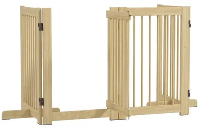 Produktbild von Hundegitter mit Tür für mittelgroße Hunde | Farbe: Naturholz | Abmessungen: 36x204x75 cm