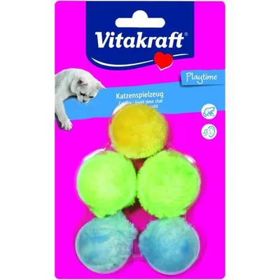 Image de Jouet pour chat Vitakraft balles en peluche avec spinner 5 pcs Ø 3 cm