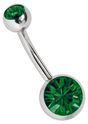 Produktbild von Titan Bauchnabelpiercing Stecker 1,6 x 14 mm mit Zirkonias rund in 8 mm + 5 mm Stein Kugel in dunkelgrün