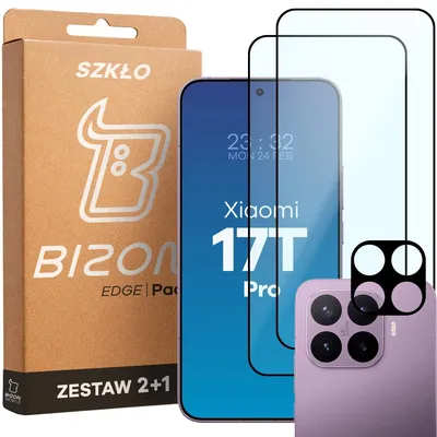Produktbild von 2x Gehärtetes Glas + Kameraschutz für Xiaomi 17T Pro, Bizon Glass Edge Pack, Schwarz