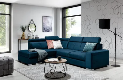 Produktbild von Ecksofa Schlafsofa NOLAN inkl. USB in Stoff Element Blau Ottomane Links