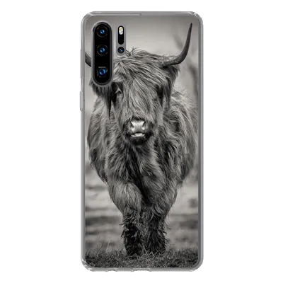 Produktbild von MuchoWow® Handyhülle Schutzhülle Hülle für Huawei P30 Pro Schottischer Highlander - Schwarz und Weiß Silikon Softcase Handy Hülle - Schutzdeckel