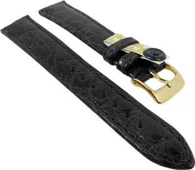 Produktbild von BARINGTON KROKO Uhrenarmband | Krokodilleder, poliert | schwarz 35449H, Stegbreite:17mm, Schließe:Silbern