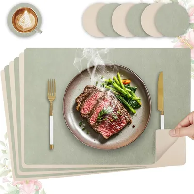Obrázek produktu pro Omyvatelné prostírání z umělé kůže, 12dílná sada, 43 x 30 cm, s protiskluzovou úpravou na jídelní stůl