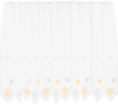 Produktbild von Gardinen Kranzusch Scheibengardine Sterne 90x140 cm H/B weiß mit gelb/grau Bistrogardine Vorhang Küche 1er Pack