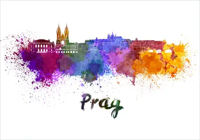Produktbild von Wallario Poster - Städte als Aquarell - Skyline von Prag, Kunstdruck Größe: 70 x 100 cm