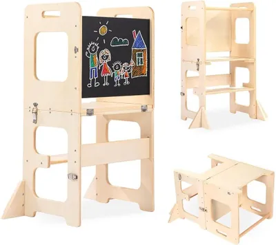 Produktbild von Labebe Montessori Lernstufen für Kinder – Faltbare Montessori Lernstufen – 3-in-1 Aufstiegshilfe – Lernstuhl