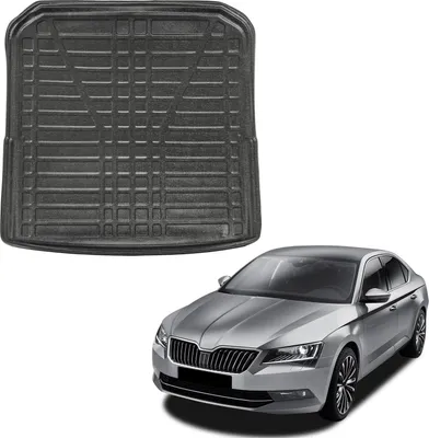 Produktbild von SCOUTT | Kofferraumwanne Laderaumwanne Kompatibel mit Skoda SuperB Ab 2015 Stufenheck, mit Hoher Rand, Kofferraum-Schutzmatte, Geriffelt, Aufrollbar, Schwarz