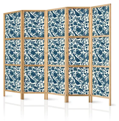 Produktbild von Muralo Japanischer PARAVENT 5-teilig Raumteiler klappbar PREMIUM-Vliesleinwand BLUMEN VÖGEL für Schlafzimmer 225cmx172cm