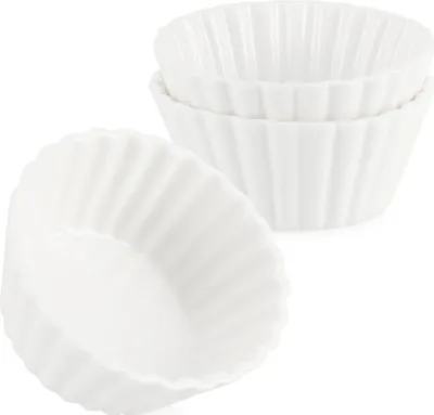 Produktbild von com-four® 3-teiliges Servierset - kleine, weiße Servierschälchen - fein gerippte Keramikschälchen für Vor- und Nachspeisen - Amuse-Gueule-Set