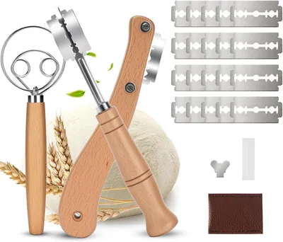 Imagen del producto de Juego de 3 cuchillos para panadería, con 20 cuchillas de repuesto, para cortes rectos y curvos, ideal para pan y bollos