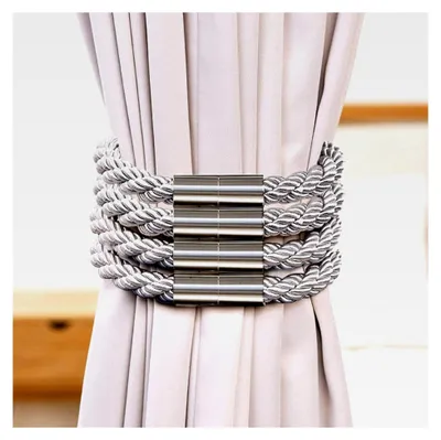 Produktbild von 4 Stück Magnetische Vorhangraffhalter, Graue Raffhalter für Vorhänge mit Magnet