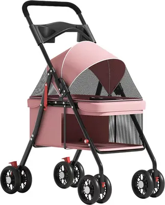 Produktbild von Hunde- und Katzenbuggy mit 4 Rädern, faltbarer Reisebuggy für Haustiere, Hunde- und Katzenkäfigbuggy mit Getränkehalter, atmungsaktives und transparentes Netzgewebe für kleine Hunde