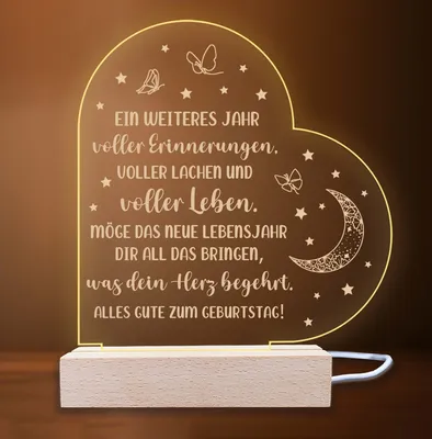 Produktbild von INDIGOS UG - LED Nachttischlampe - Geburtstag - Herz rechts mit Spruch - Nachtlicht - 3D-LED-Lampe - Geburtstag - Geschenk für Freund, Freundin, Familie - Liebe, Geburtstagsgeschenk