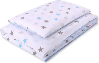 Image de Linge de lit double face en coton - étoiles grises et bleues