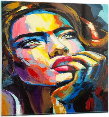 Produktbild von Bilder auf glas - Mädchen Gesicht - 40x40cm - Glasbilder - Wandbilder - Kunstdruck - zum Aufhängen bereit - Wanddekoration aus Glas - Glas Bilder - Wandbild auf Glas - Einteilig - GAC40x40-3456